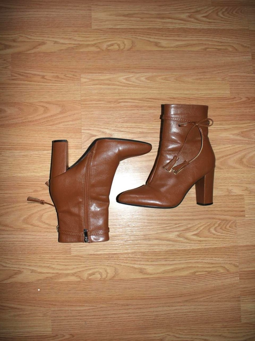 Women's Brown Leather Block Heel Ankle Boots